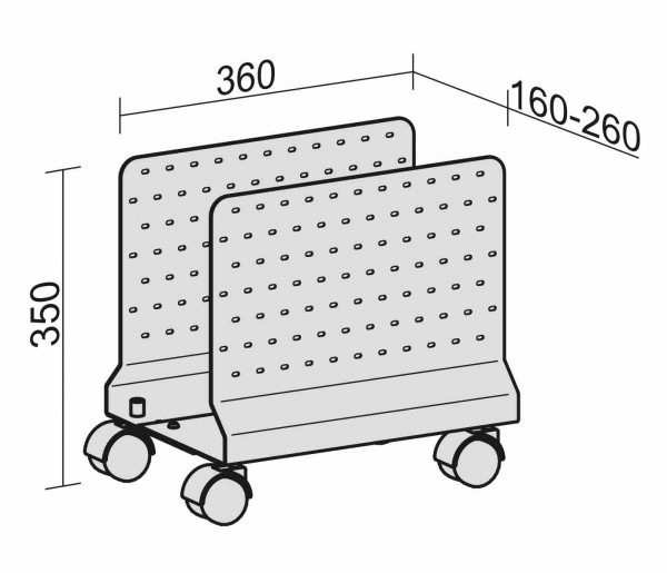 Mobiler CPU-Halter mit Lochblech-Seitenteilen, inkl. 4 Rollen, 160-260x360x350, Silber